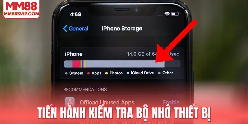 Tiến hành kiểm tra bộ nhớ thiết bị trước khi cài đặt
